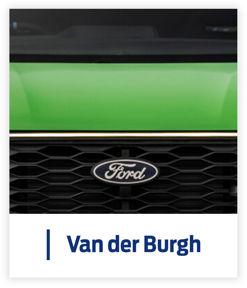Groene Ford grille met Van der Burgh logo er onder