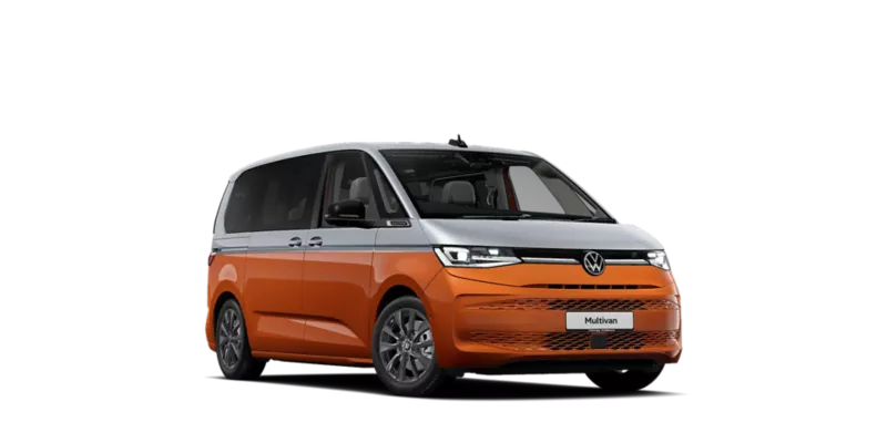 Volkswagen Bedrijfswagens Multivan Wit En Oranje Schuinvoorkant Modelfoto