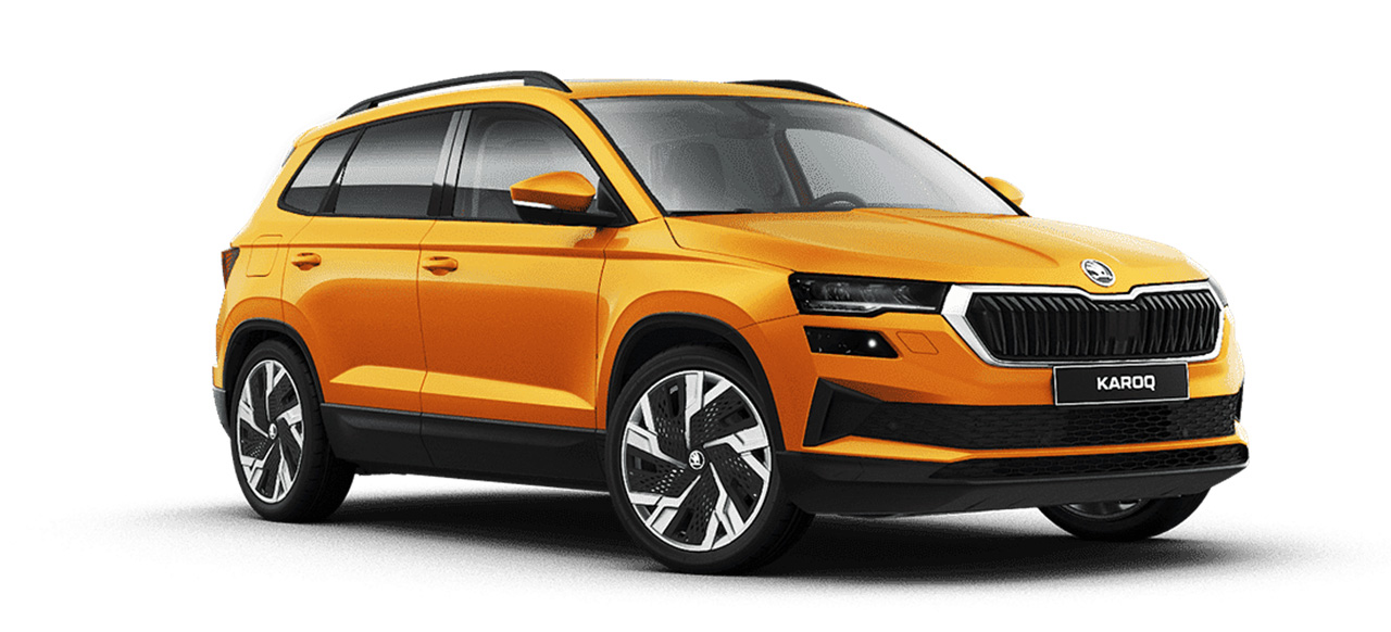 Skoda Karoq Geel Schuinvoorkant Modelfoto