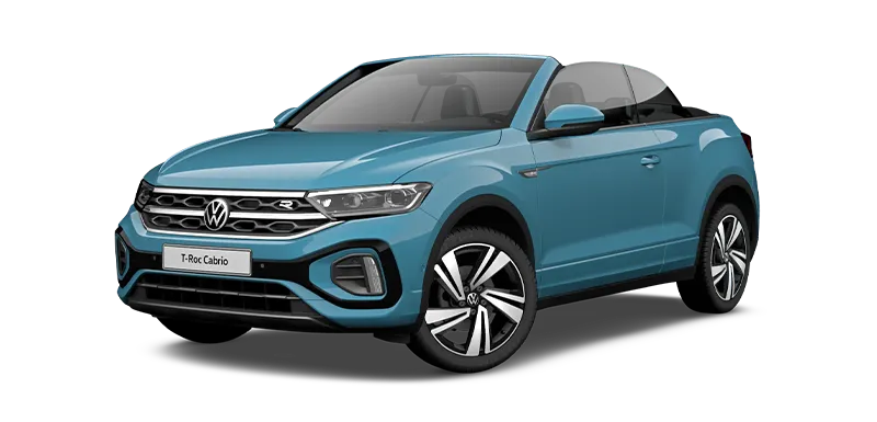 Volkswagen T-Roc Cabrio Teal Blue Schuinvoorkant Modelfoto