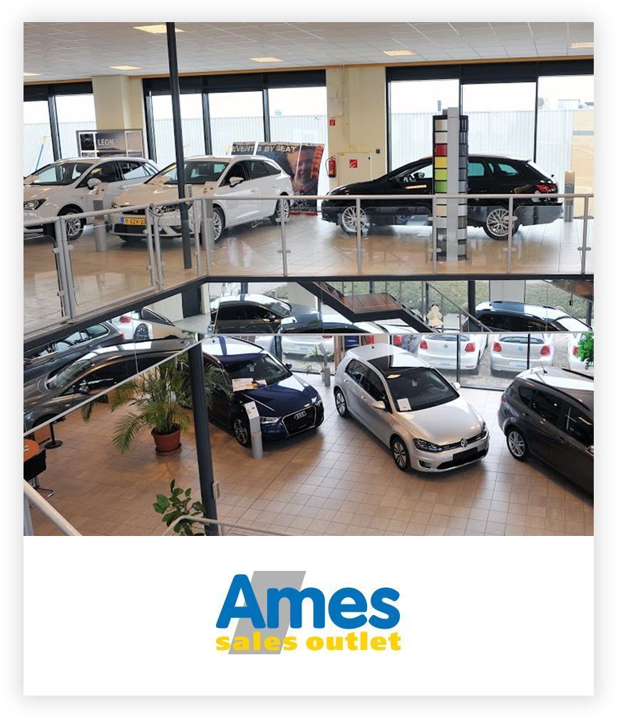 Ames Sales Outlet logo met Ames Sales outlet showroom