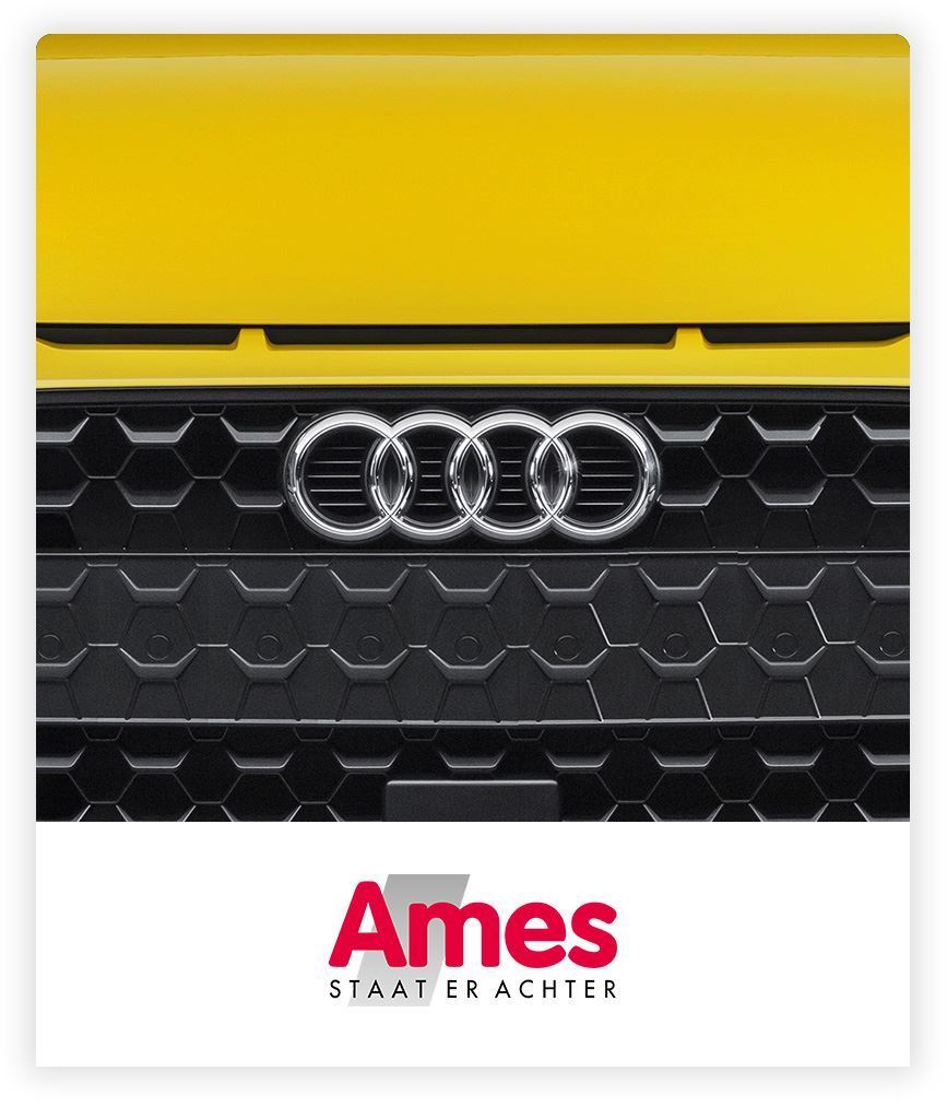 Ames Audi logo met Gele Audi grille