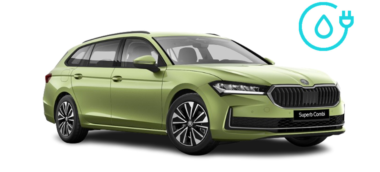 Skoda Superb Combi Groen Schuinvoorkant Modelfoto