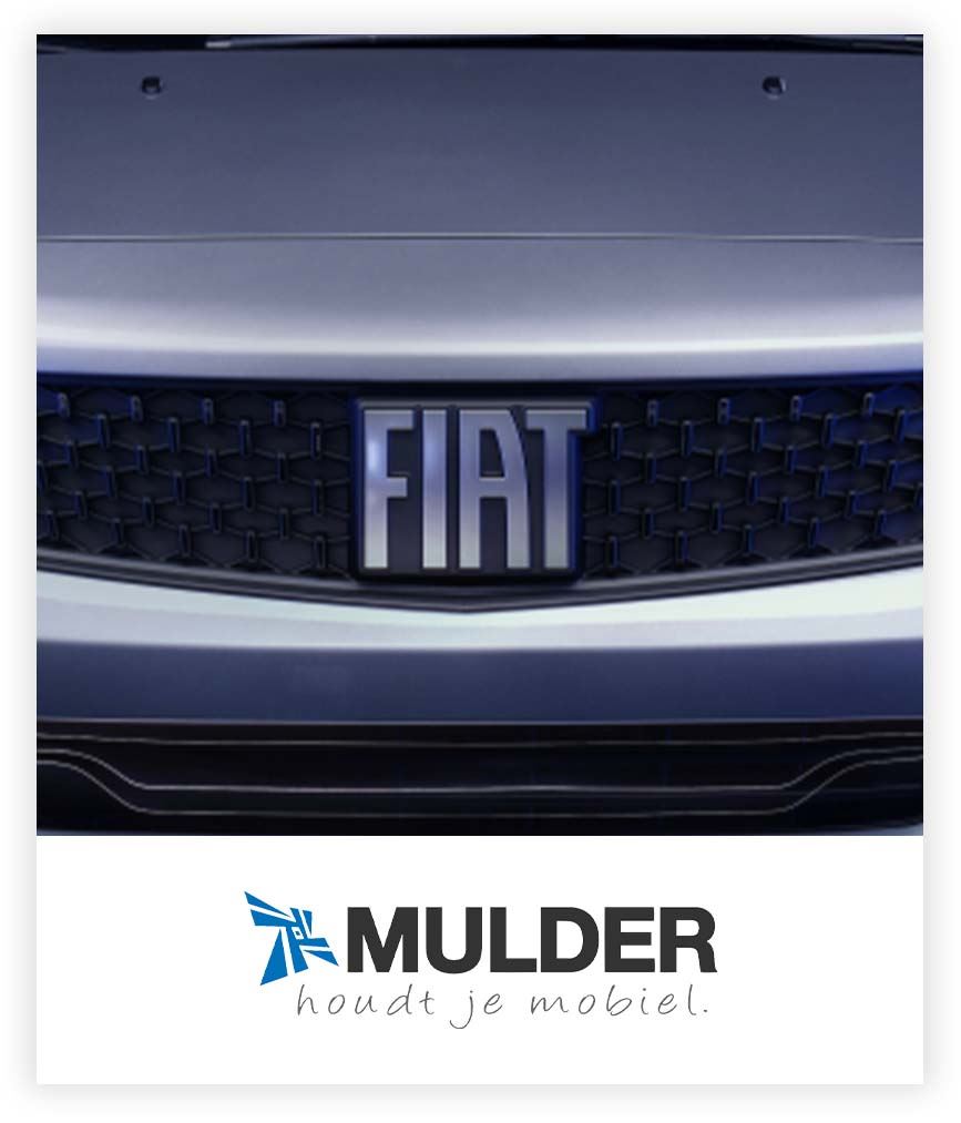 Blauw grijze Fiat professional grille met Mulder logo er onder