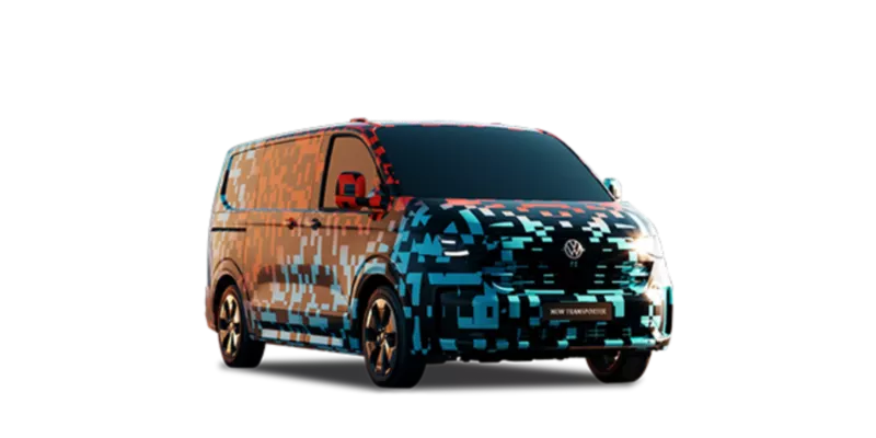 Volkswagen Bedrijfswagens Transporter Zwart Met Blauw Schuinvoorkant Modelfoto