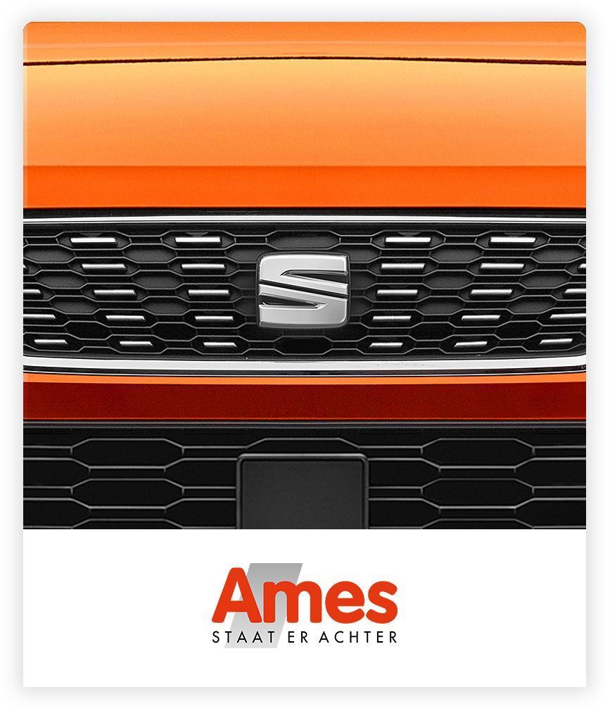 Ames Seat logo met oranje Seat grille