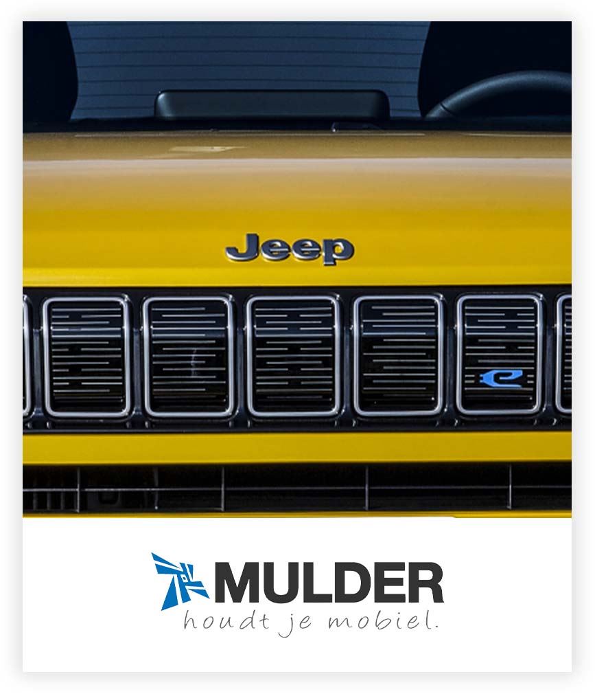 Gele Jeep Grille met Mulder logo er onder